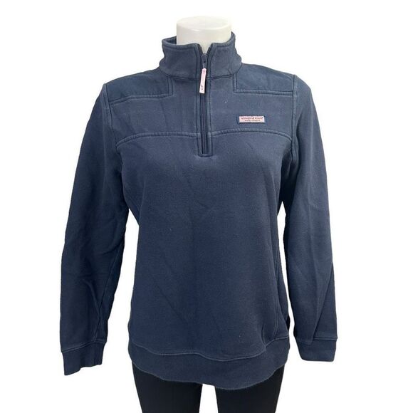 Vineyard Vines Navy Blue 1/4 Zip Sweater Crew Neck‎ Women’s Medium Logo - Picture 1 of 10
